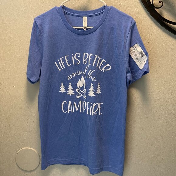 Bella + Canvas Life Is Better Around The Campfire Graphic T-Shirt  Blue - Picture 1 of 6